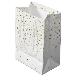 Sacola Para Presentes Média Pequena Ouro Stars Gift Bag em Branco