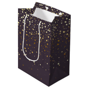 Sacola Para Presentes Média Pequena Ouro Stars Gift Bag em Roxo