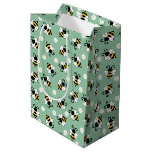 Sacola Para Presentes Média Pequenas abelhas e flores margaridas