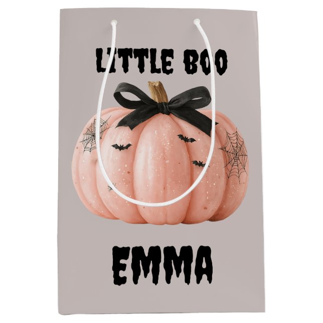 Sacola Para Presentes Média Pequeno Boo Personalizado Pumpkin do Halloween (Frente)