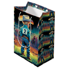 Sacola Para Presentes Média Pequeno Vaqueiro em Rodeo Fence American Flag Hors