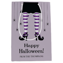 Sacola Para Presentes Média Pernas de Bruxa Roxa E Aranhas Feliz Halloween Tex
