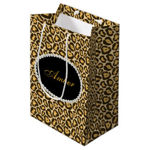 Sacola Para Presentes Média Pérolas do impressão do leopardo & monograma