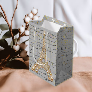 Sacola Para Presentes Média Pérolas Douradas Sacola de Presente Média Torre Ei