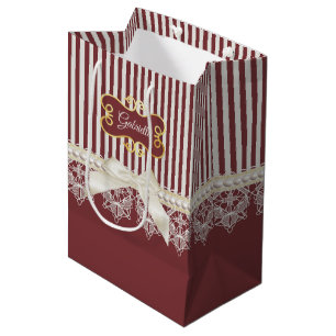 Sacola Para Presentes Média Pérolas e Arco e nome das faixas vermelhas profun