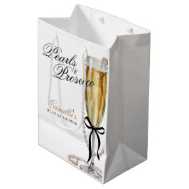 Sacola Para Presentes Média Pérolas e Prosecco Laço Preto Chá de Noiva