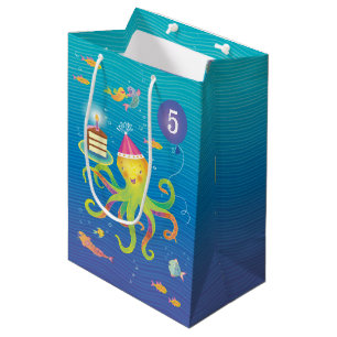Sacola Para Presentes Média Personalizado 5 Blue, Turquoise e Octopus Gift Bag