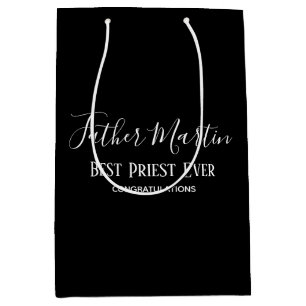 Sacola Para Presentes Média Personalizado de CLERGY PSTOR PRETO Branco Simples