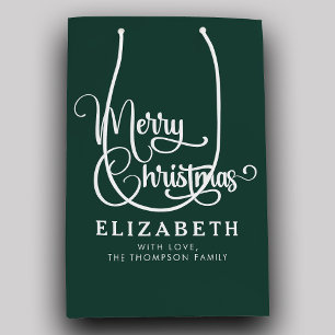 Sacola Para Presentes Média Personalizado de Feliz Natal de Script Elegante Pe