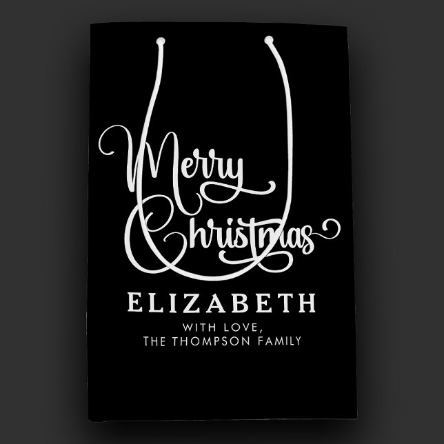 Sacola Para Presentes Média Personalizado de Feliz Natal de Script Elegante Pe (Criador carregado)