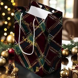 Sacola Para Presentes Média Personalizado para Xadrez Cruzada Verde e Amarelo