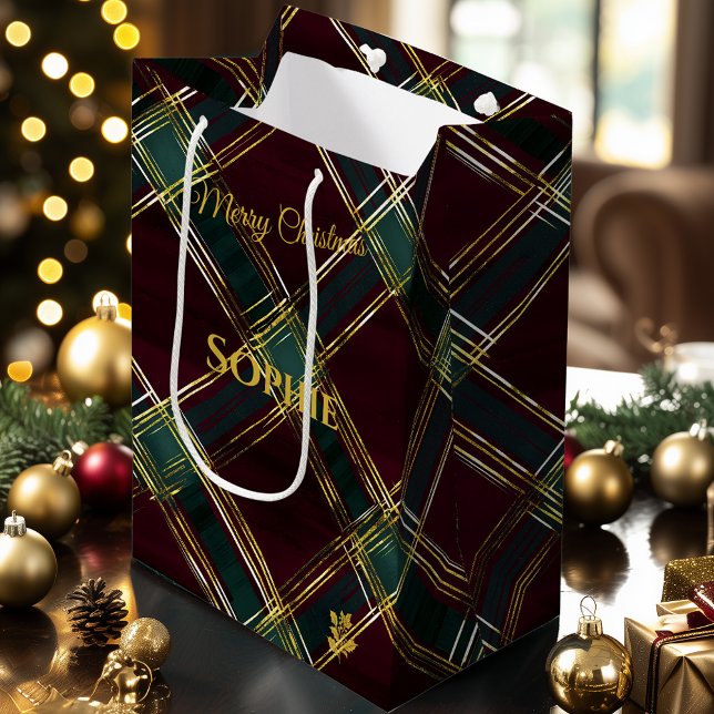 Sacola Para Presentes Média Personalizado para Xadrez Cruzada Verde e Amarelo (Criador carregado)