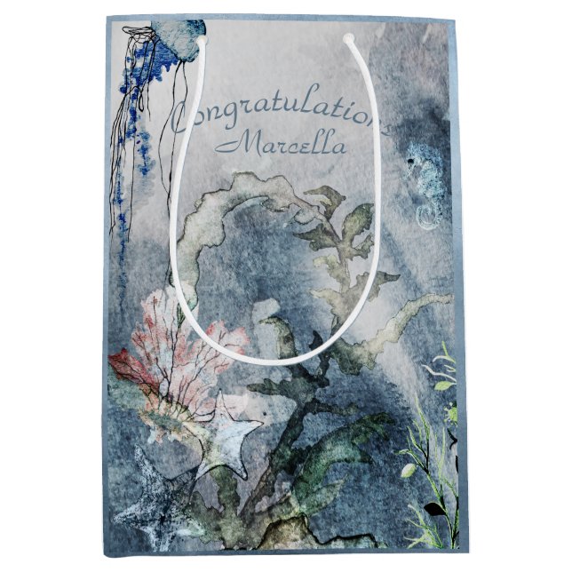 Sacola Para Presentes Média Personalizado sob a costa marítima (Frente)