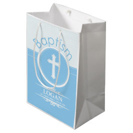 Sacola Para Presentes Média Personalizável, Menino Azul Filho de Deus Batismo