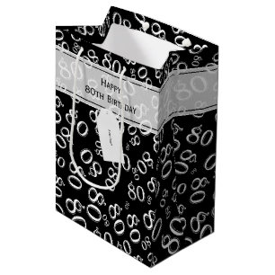 Sacola Para Presentes Média Personalize: Aniversário feliz do 80 branco/pret