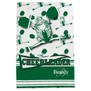 Sacola Para Presentes Média Personalize o cheerleader verde escuro