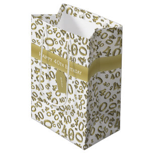Sacola Para Presentes Média Personalize: Ouro feliz do aniversário de 40