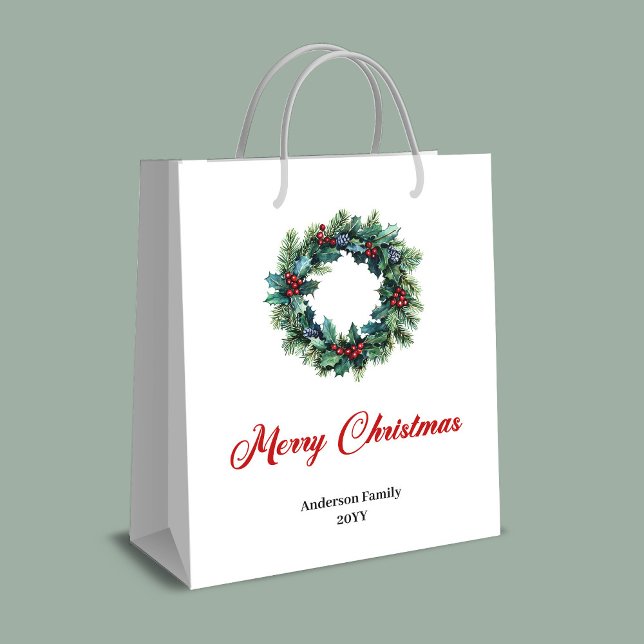 Sacola Para Presentes Média Personalized Christmas wreath bag for festive gift (Personalized Christmas wreath bag for festive gifts)