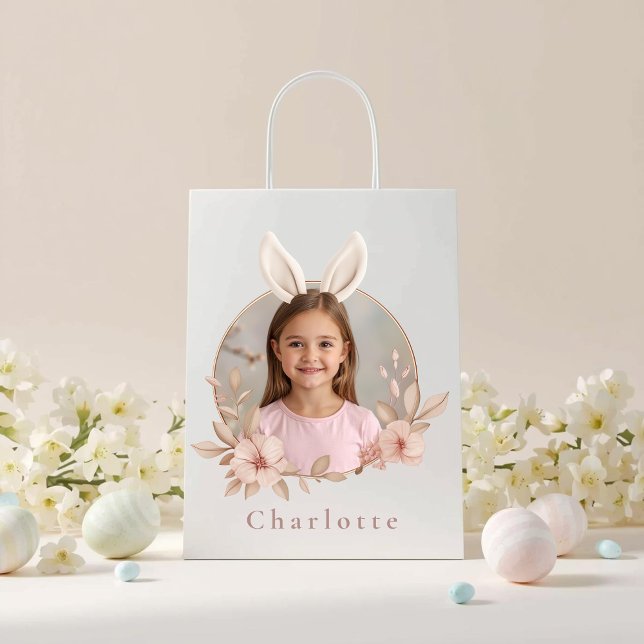 Sacola Para Presentes Média Personalized Easter Bunny Photo Gift Bag (Criador carregado)