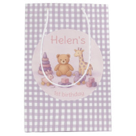 Sacola Para Presentes Média Personalized Lavender Gingham 1st Birthday 