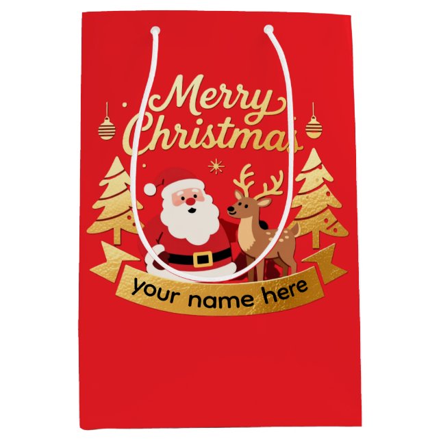 Sacola Para Presentes Média Personalized Merry Christmas Gift Bag  (Frente)