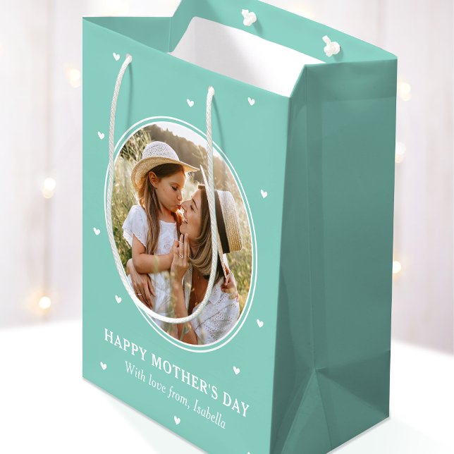 Sacola Para Presentes Média Personalized Mother's Day Photos Cute Mint Green (Criador carregado)