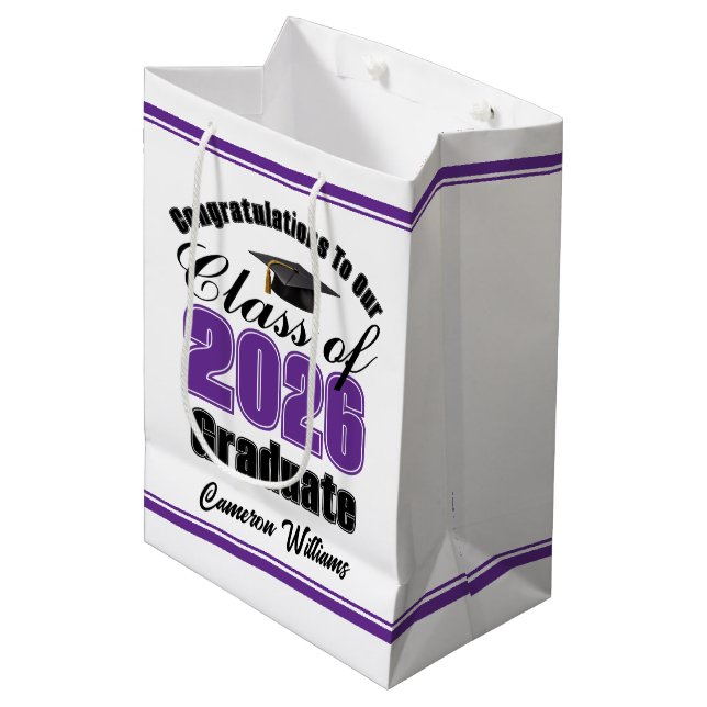 Sacola Para Presentes Média Personalized Purple Class of 2026 Graduation (Frente inclinada)