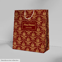Sacola Para Presentes Média Personalized Red and Gold Christmas Gift Bag