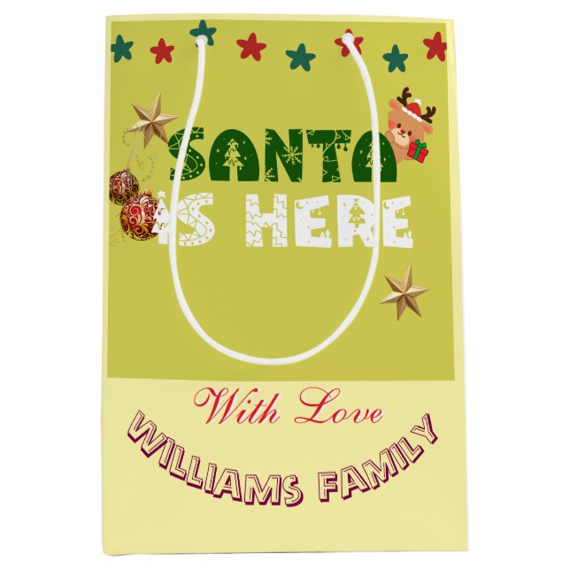 Sacola Para Presentes Média Personalized “Santa Was Here” Christmas  (Frente)