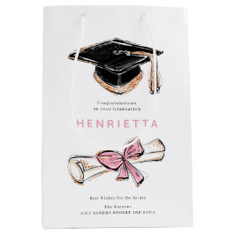 Sacola Para Presentes Média personalized Sparkling Graduation Cap Diploma Pink