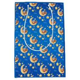 Sacola Para Presentes Média Personalized Teddy Bear Moon Baby Shower