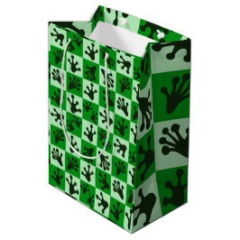 Sacola Para Presentes Média Pés de Rã Verde Pegadas de Animais Caprichosos