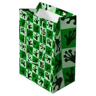 Sacola Para Presentes Média Pés de Rã Verde Pegadas de Animais Caprichosos