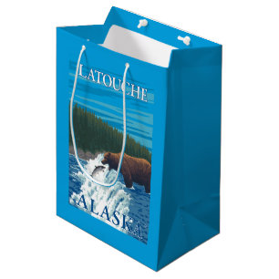 Sacola Para Presentes Média Pesca do urso no rio - Latouche, Alaska