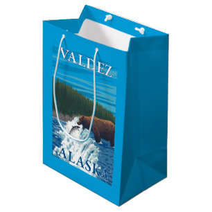 Sacola Para Presentes Média Pesca do urso no rio - Valdez, Alaska