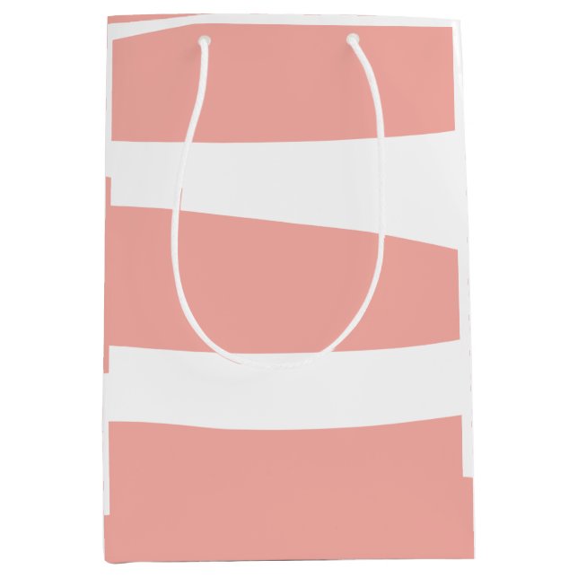 Sacola Para Presentes Média Pêssego e branco Abstrato (Frente)