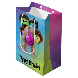 Sacola Para Presentes Média Pessoas engraçadas Balões de Aniversário no Arco-í