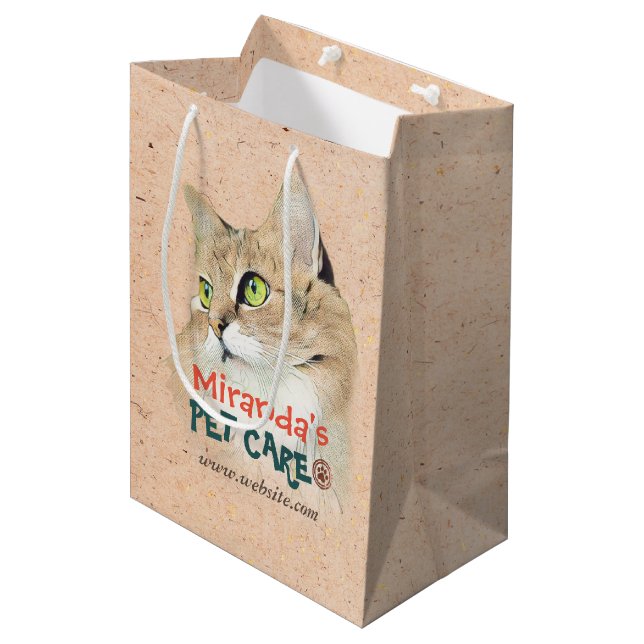 Sacola Para Presentes Média Pet Care Sentando Banho Alinhando Gato Salão (Frente inclinada)