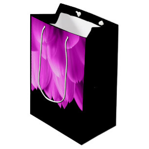 Sacola Para Presentes Média Pétalas de flores rosa-quente em preto