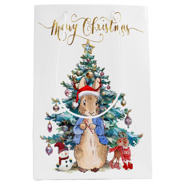 Sacola Para Presentes Média Peter, o Coelho Celebra o Natal (Frente)