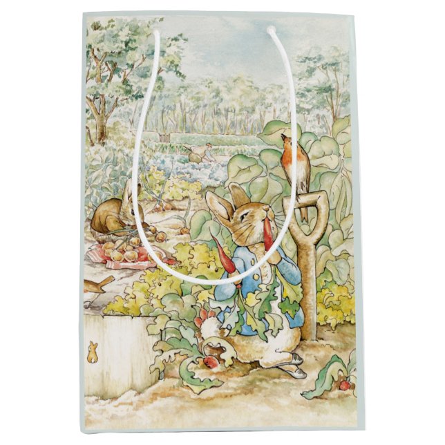 Sacola Para Presentes Média Peter o Coelho Comendo um Cenoura (Frente)