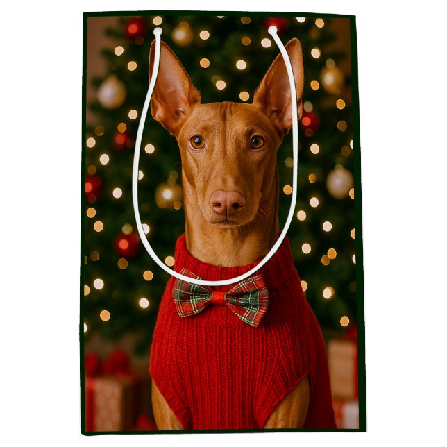 Sacola Para Presentes Média Pharaoh Hound Holiday  (Frente)