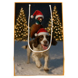 Sacola Para Presentes Média Pheasant riding Springer Spaniel Christmas card