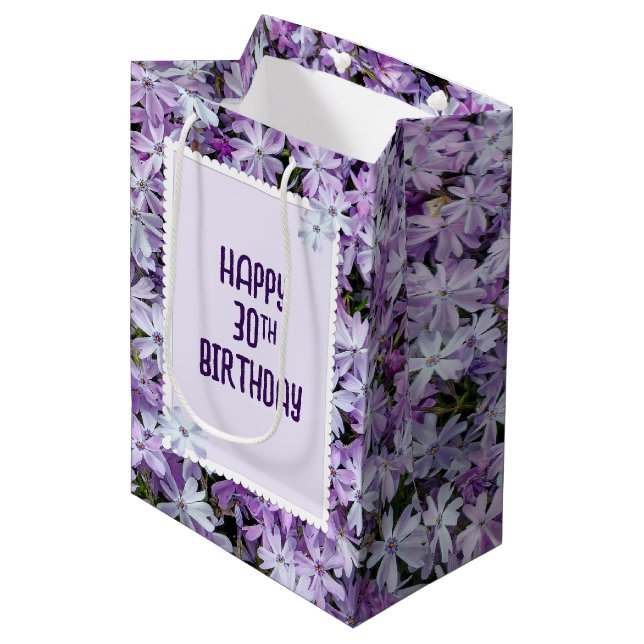 Sacola Para Presentes Média Phlox Roxo Para aniversário de 30 anos (Frente inclinada)