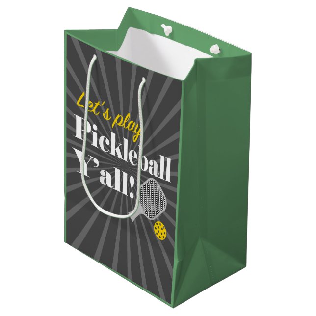Sacola Para Presentes Média Pickleball Gift Bag Let's Play Pickleball Party (Frente inclinada)