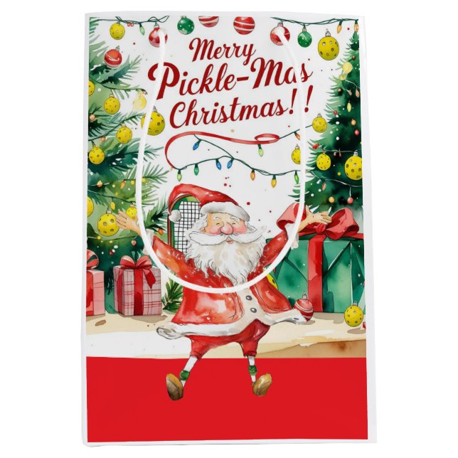 Sacola Para Presentes Média Pickleball Natal temido com Papai Noel (Frente)