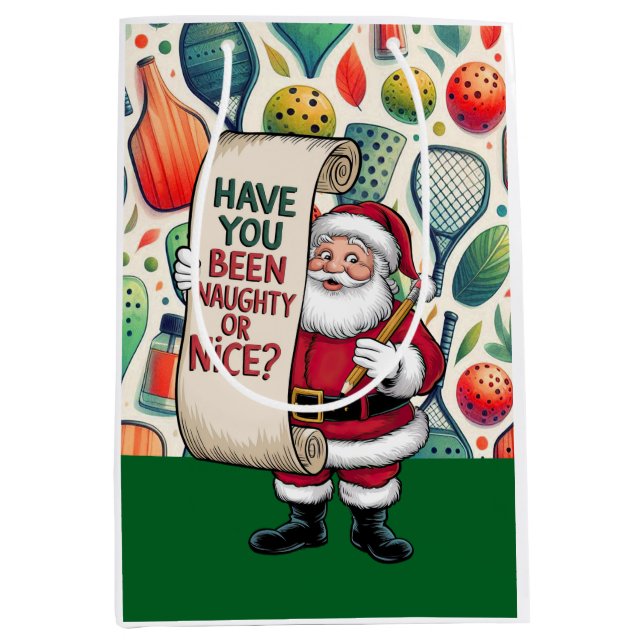Sacola Para Presentes Média Pickleball Natal temido com Papai Noel (Frente)