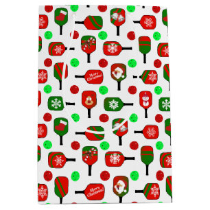 Sacola Para Presentes Média Pickleball Red Paddles Balls X-Mas