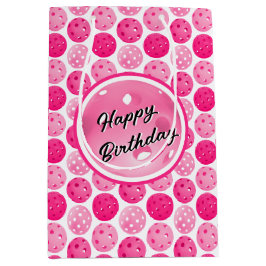 Sacola Para Presentes Média Pickleball Rosa e Picklebolas Brancas Personalizad