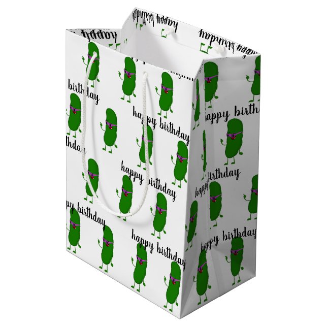 Sacola Para Presentes Média Picles De Aniversário Com Óculos Rosa (Verso inclinado)